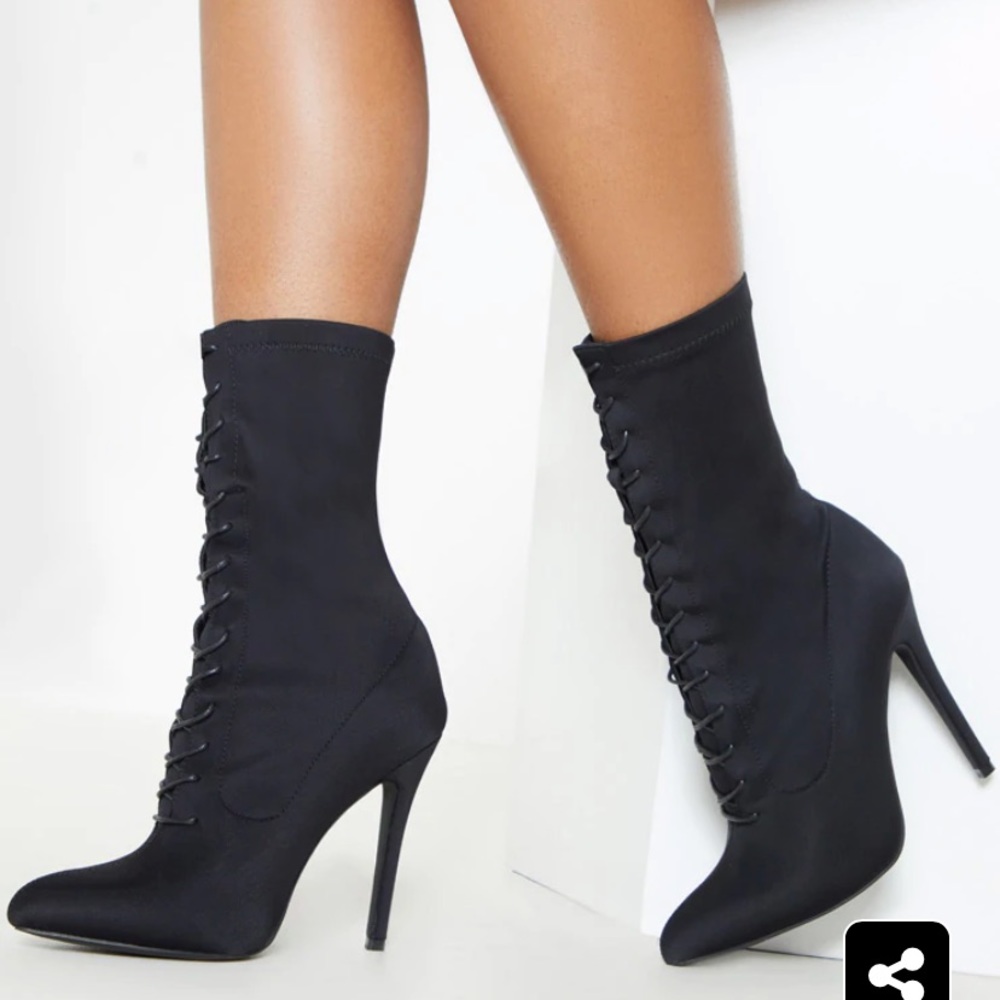 Black Lace Up Sock Boots